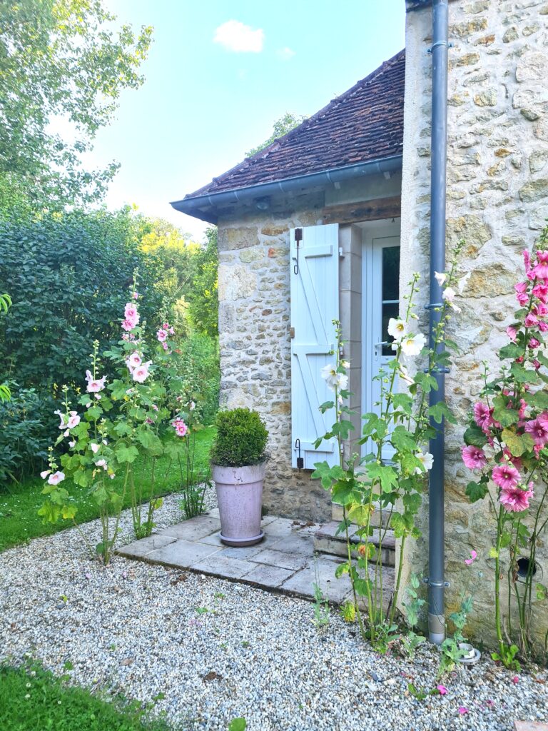Gourmandière aux bruyères et roses trémières